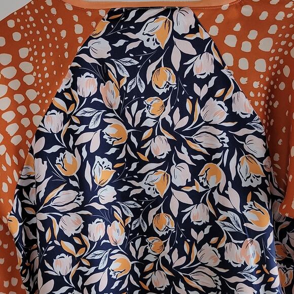 MAPA Istanbul Womens Floral V Neck Blouse size M Orange Long Sleeve - Picture 5 of 7